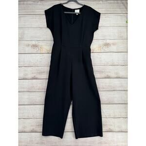 ett twa Anthropologie Ponte Knit Back Tie Jumpsuit Womens Large Black